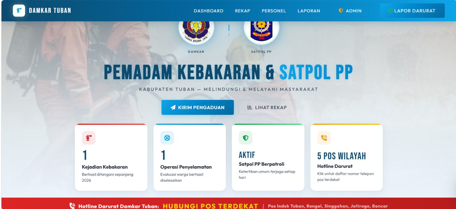 APK WEB  Pengaduan darurat,  Untuk Instansi Damkar tuban